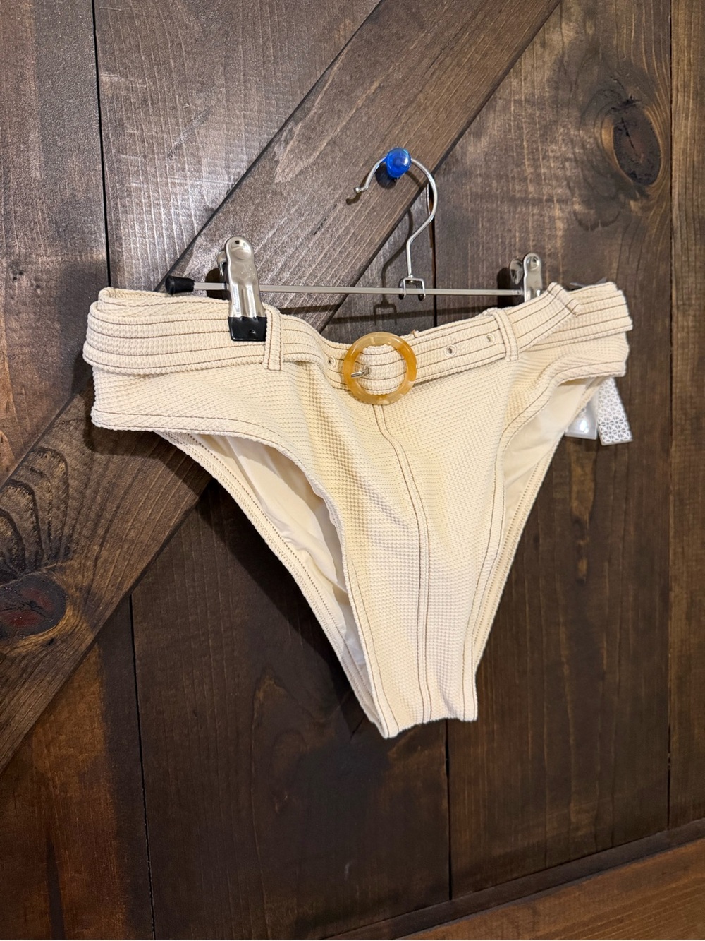 DEVON WINDSOR Cream Ribbed Bandeau Bikini with Ring Belt - Picture 7 of 12